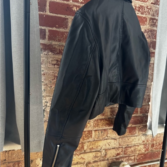 H&M Black Leather-Look Moto Jacket with Silver Hardware - Picture 3 of 5